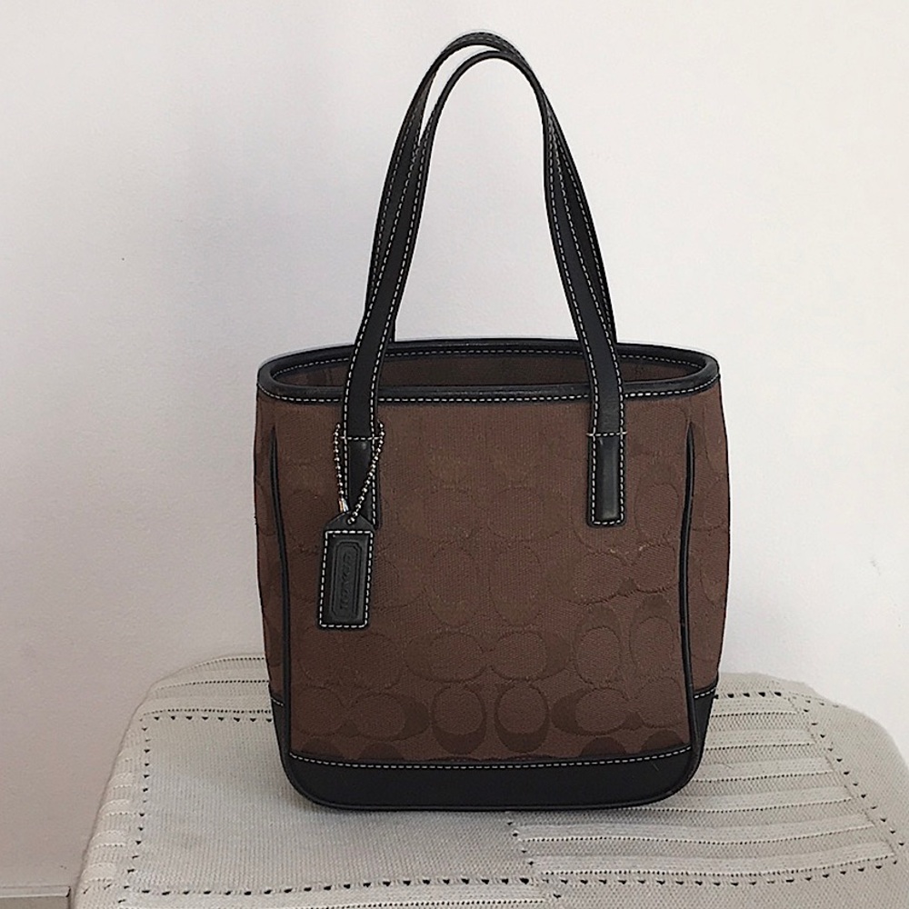 Nice Vintage Coach Brown Mini Signature Canvas & Leather Satchel Tote bag purse
